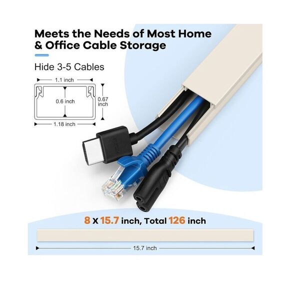 Cord Hider Kit ZhiYo Wire Hiders Paintable Beige Cable Raceway 126" Total NEW - Picture 2 of 6